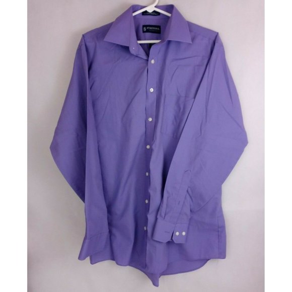Stafford Essentials Cotton Blend Broadcloth Purple Dress Shirt Size 16 Neck XL - Picture 1 of 6